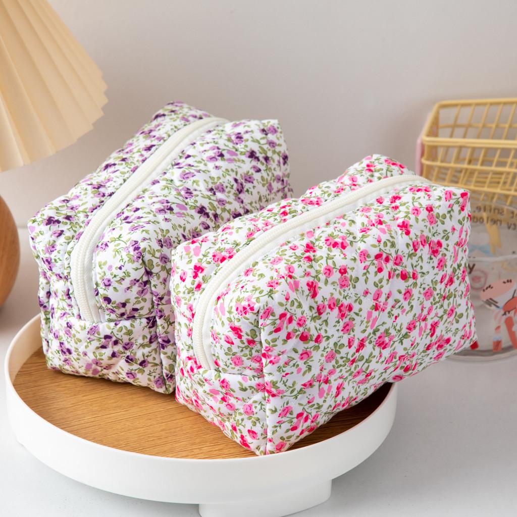Floral Handheld Cosmetic Bag With Zipper For Travel And Daily Use