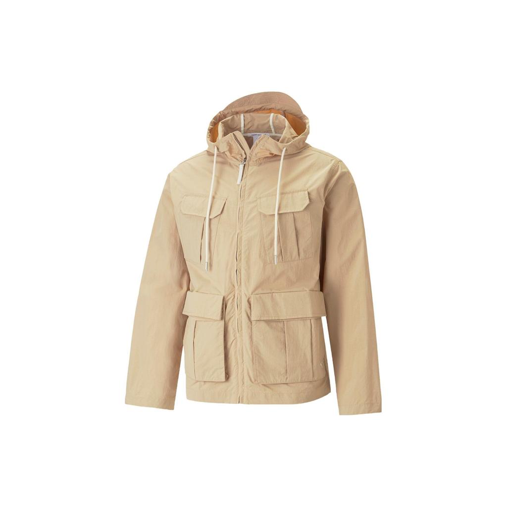 Puma Однотонная повседневная куртка-унисекс с капюшоном и множеством карманов, цвет пустыни-желтый 537962-89