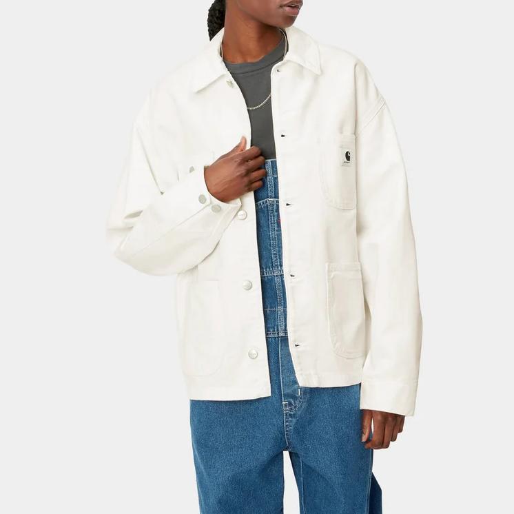 Carhartt WIP SS24 OG Мичиганское пальто Классический узор с нашивками Лацкан Однобортная куртка с длинным рукавом Женские куртки Вощеная I031570-0DJ-02