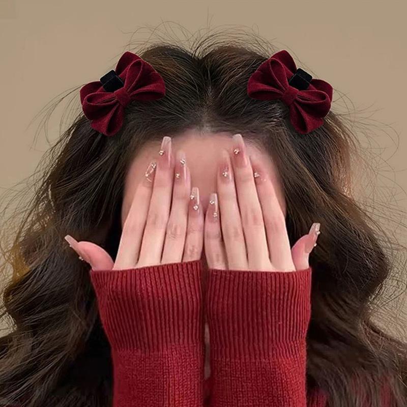 1 пара изысканных простых бархатных заколок-бантов для женщин и девочек, милые универсальные заколки для волос с челкой, аксессуары для волос, подарки