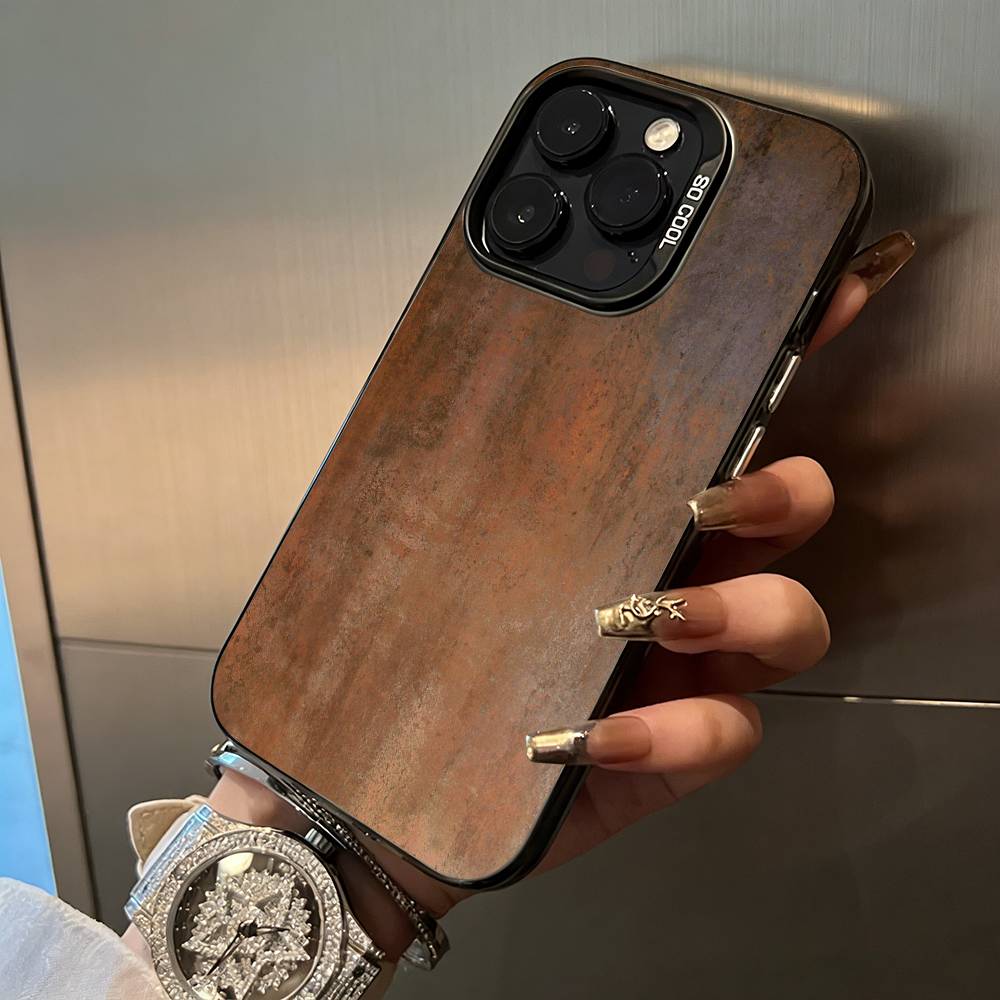 Натуральный- ржавый- текстурный Чехол для телефона Для iPhone 17,16,15,14,13,12,11 Plus Pro Max Цветной Серебристый Чехол для телефона