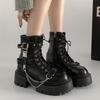 Platform-soled Locomotive Small Man Black Platform-soled Casual Martin Boots Women's 2025 New Autumn Fried Street with Skirt Short Boots