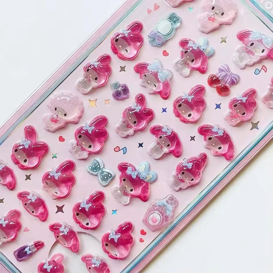 Милые Аниме Хелло Китти Куроми Синнаморолл 3D Стикеры Sanrio Прозрачные Гелевые Кристальные Декоративные Стикеры Чехол для Телефона DIY Детская Игрушка