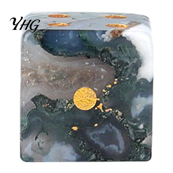 Collectible Stone Dice Natural with Golden Dots, Mini Healing Faux Decorative Crystal Dice, Carved 6-Sided for Tabletop Board Game