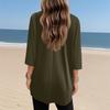 Womens Tops V-neck 3/4 Sleeve Blouses Casual Mid-length Shirts Fashion Print Tunic Tops With Pockets