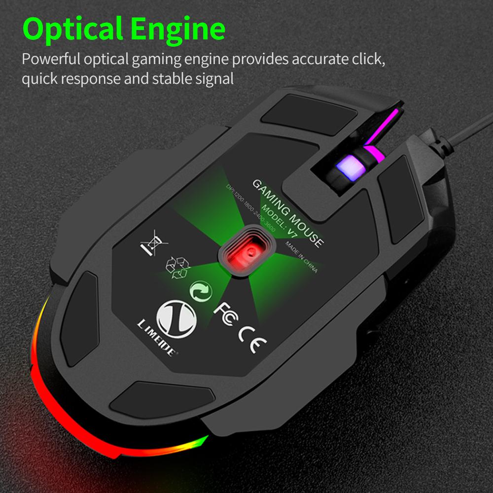 Проводная мышь USB с 6 клавишами, эргономичная офисная игровая мышь с 4-уровневой регулировкой DPI, цветной подсветкой