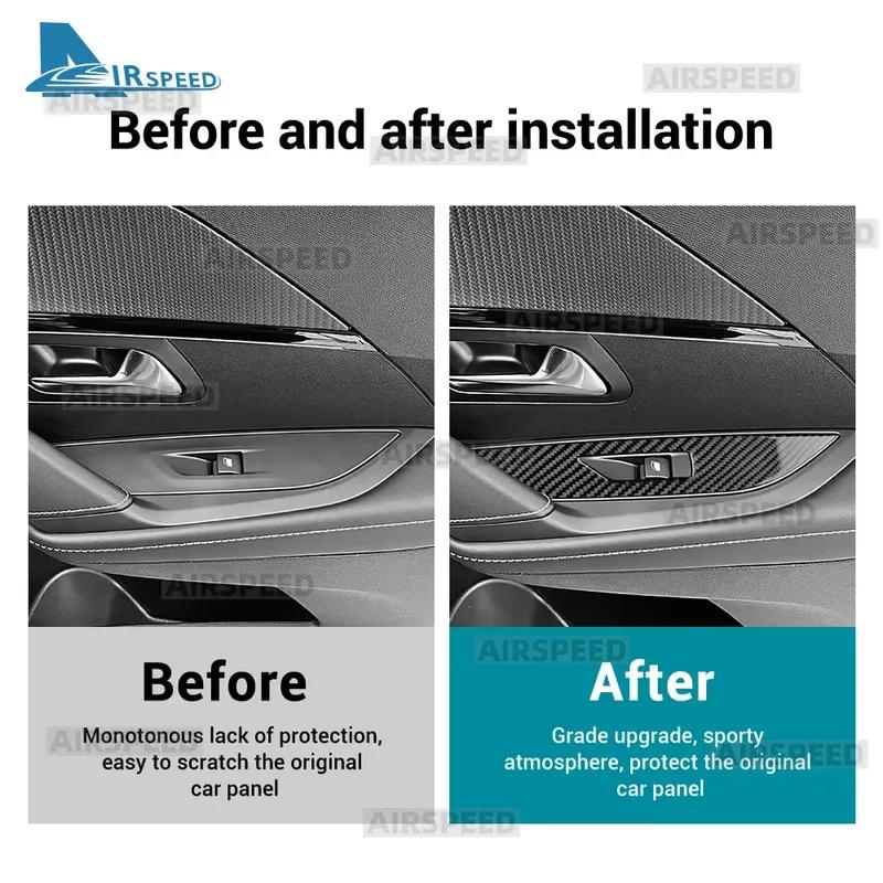 Real Soft Carbon Fiber Trim Sticker For Peugeot 208 e-208 2024 2025 Car Front Rear Window Lift Button Panel