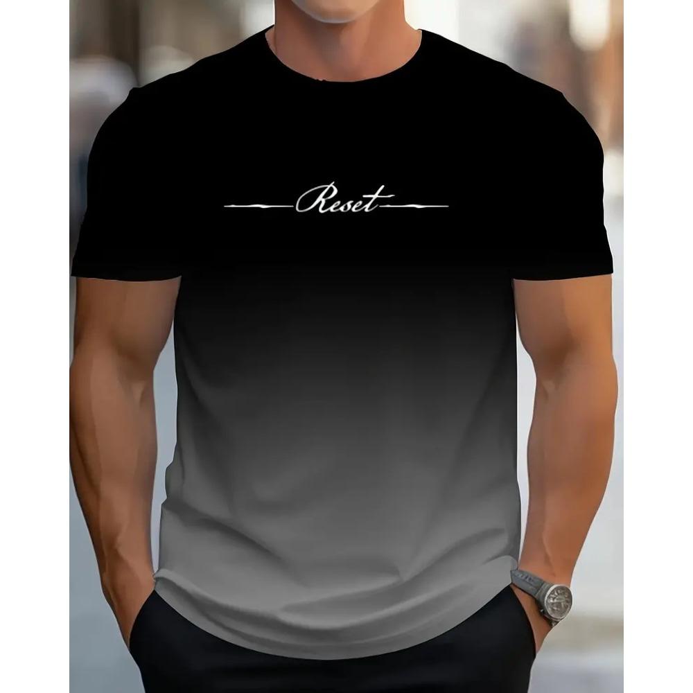 Men Short-Sleeved Letter Gradient Print Fashion Creative Summer Outdoor Sports T-Shirt Breathable And Comfortable 2024 New Model