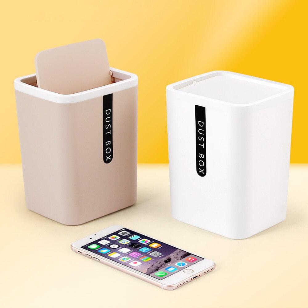 Mini Desktop Trash Can Home Table Plastic Trash Can Office Supplies with Shake Cover Paper Basket Sundries Barrel Box