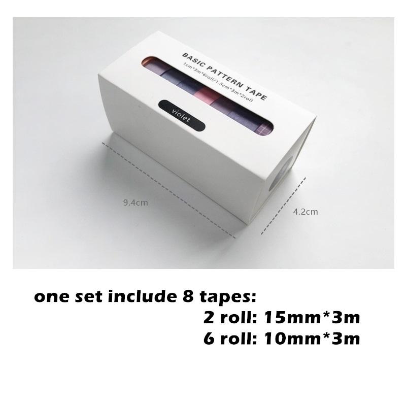 8pcs Pure Color & Plaid Paper Washi Tape Set 15mm 10mm Basic Pattern Adhesive Masking Tapes Home DIY Decoration Stickers A6163