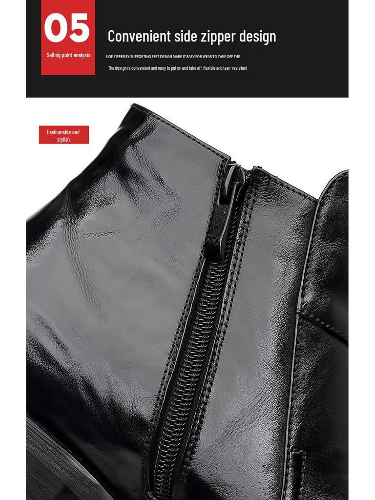 Top Grain Cowhide Autumn/Winter Men's Chelsea Boots - Genuine Leather, High-Top, Fleece-Lined, British Style Martin Boots