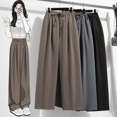 Женские брюки больших размеров на весну и осень, широкие брючные костюмы с завязками, повседневные прямые брюки с драпировкой