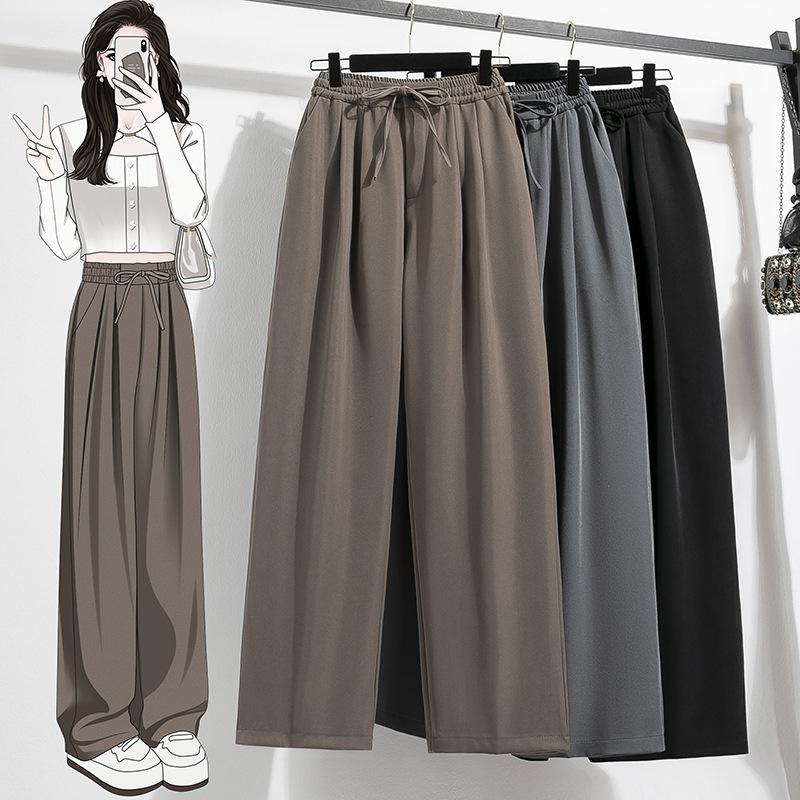 Женские брюки больших размеров на весну и осень, широкие брючные костюмы с завязками, повседневные прямые брюки с драпировкой