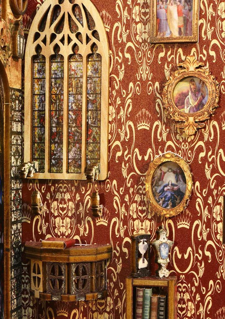 Моин моин Кукольный домик Миниатюрный Набор Сделай сам Легкая Сборка Инструкции Церковь Завета Христос Витражный Красивый Классический Ретро Реалистичный Светодиодная Подсветка Музыка