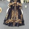 New Fashion Runway Red And White Porcelain Dress Women's Stand Long Lantern Sleeve Blue Floral Print Shirt Robe Dresses