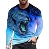 New European and American Men's Casual 3D Wolf Print T-shirt Street Trend 3D Printing Long-sleeved T-shirt S-6x