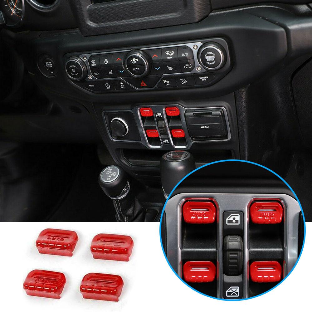 4pcs Car Window Lift Switch Control Decor Cap Car Button Trim Cover Auto Interior Accessories for Jeep Wrangler JL JT 2018+