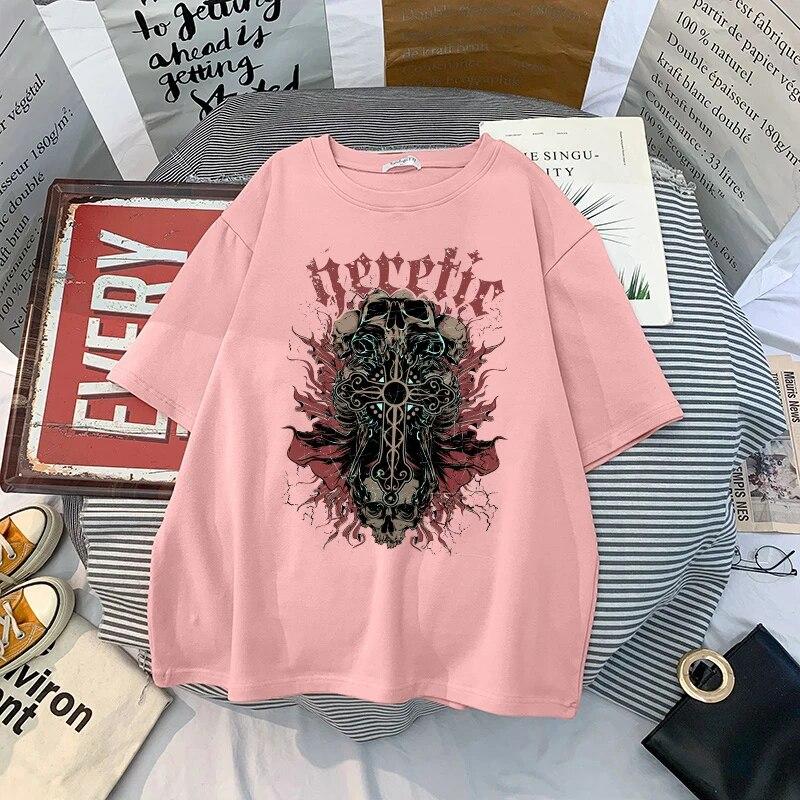 Summer Goth Female Horror Skull Loose Men and WomenT-shirt Punk Dark Grunge Streetwear Gothic Top T-shirts Harajuku Y2k Clothes