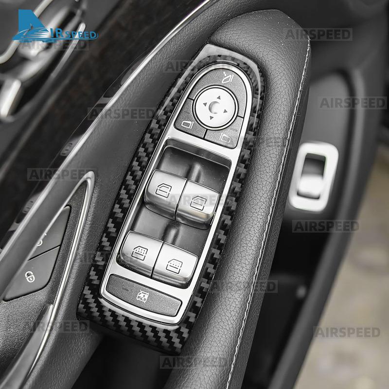 For Mercedes Benz S-Class W222 2014 2015 2016 2017 2018 2019 2020 Real Soft Carbon Fiber Stickers Car Window Control Panel Trim.
