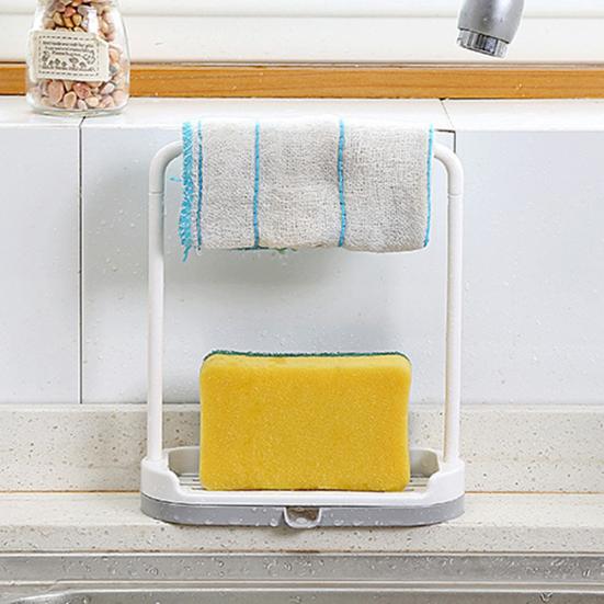 Kitchen Desktop Dish Towel Cleaning Sponge Holder Groove Organizer Storage Rack