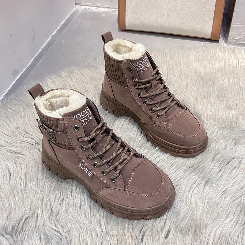 Женские зимние ботинки для снега, новые теплые плюшевые женские туфли, модные ботильоны на платформе со шнуровкой, женские повседневные кроссовки, короткие ботинки