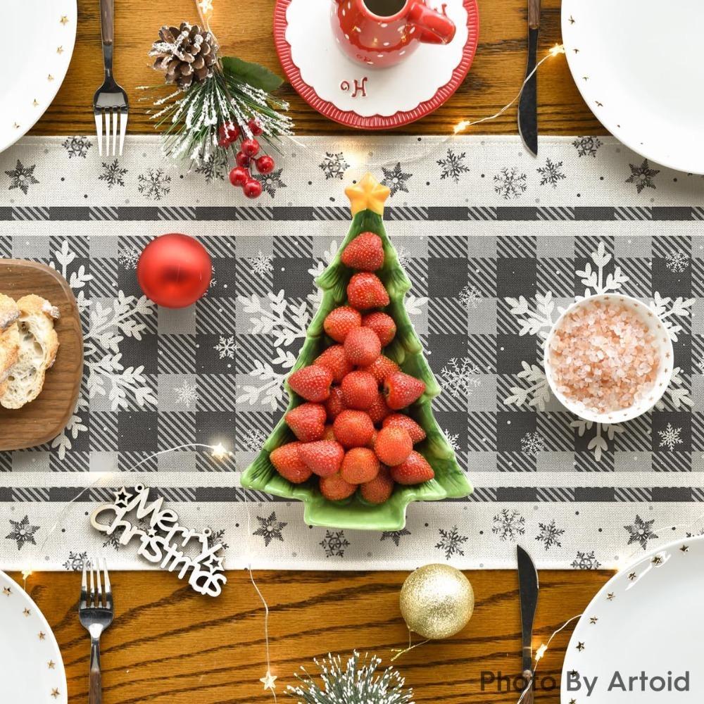 Artoid Mode Скатерть рождественская в клетку буффало со снежинками, сезонное зимнее украшение кухонного обеденного стола для домашнего праздничного декора, 13x72 дюйма