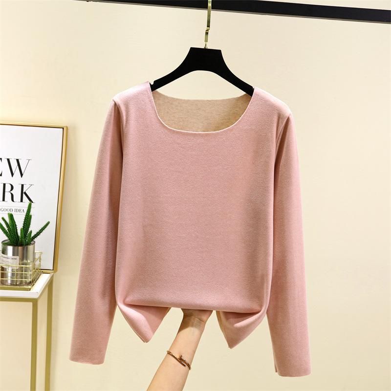 Женское свободное удобное повседневное модное и теплое нижнее белье с бесшовным круглым вырезом и толстым велюровым топом