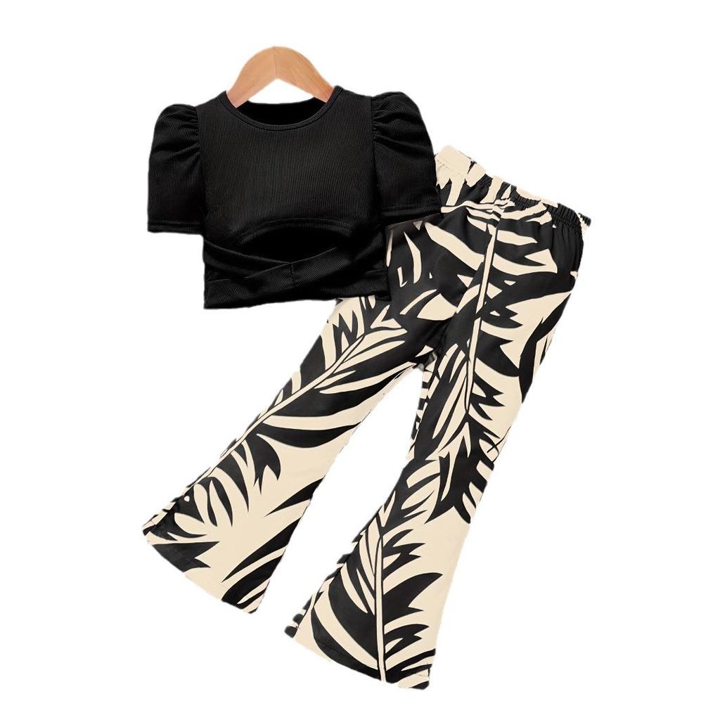 Комплект повседневных брюк для девочек, весенне-летний детский повседневный модный комплект расклешенных брюк