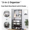 3-In-1 Design for Coat Rack with Shoe Storage White Freestanding Coat Rack with 8 Hooks for Hallway Entryway 60CM/23.6 In
