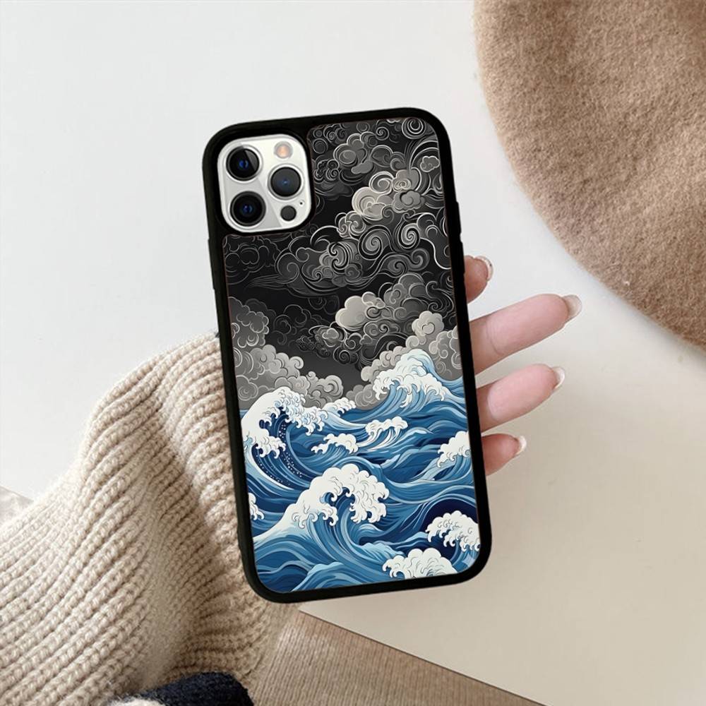 Чехол для телефона в стиле аниме «Большая волна в Канагаве» для iPhone 16 15 14 13 12 11 Pro Max Plus Ударопрочный Жесткий чехол из ТПУ+ПК