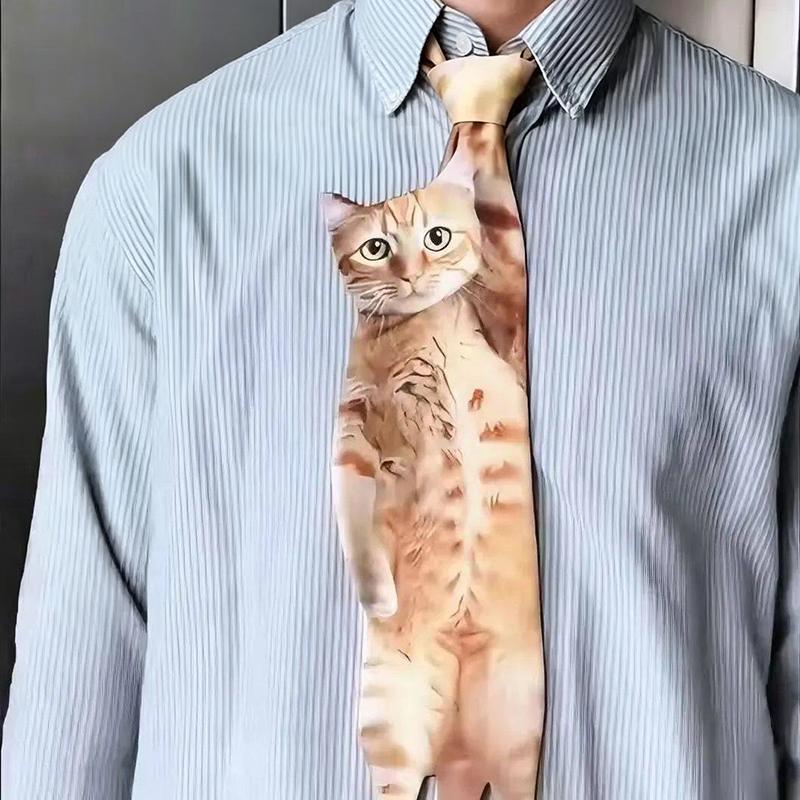 3D Кошка В форме кошки Унисекс Галстук Креативный рисунок Животное Котёнок Галстук на шею Атласная ткань Реалистичный Галстук на шею Для Свадьбы Вечеринки