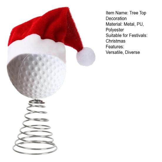 Rugby Christmas Tree Topper with Santa Hat Spring Base Bouncing Sports Ornament Fun Desk Decor for Holiday Parties Valentine's Day Gifts