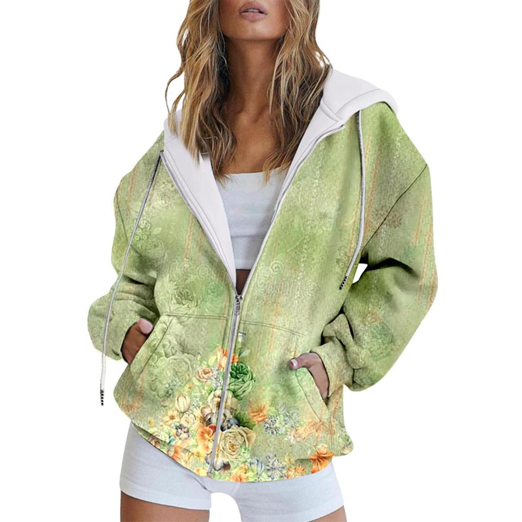 Зимняя толстовка с капюшоном с принтом, спортивная одежда, пальто для женщин, толстовки с капюшоном на молнии и 3D-карманом, осенняя женская одежда