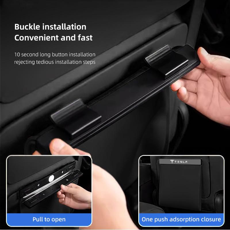 UBFMQ1 Seat Back Storage Bag Magnetic Open PU Leather Garbage Trash Bin Pocket Organizer Car Accessories Key For Tesla Model 3 Y X Coil