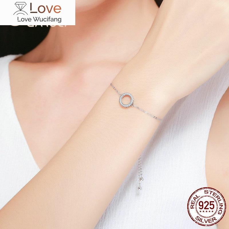 Trendy 925 Sterling Silver Glittering Round Circle Chain Link Strand Bracelets For Women Sterling Silver Jewelry