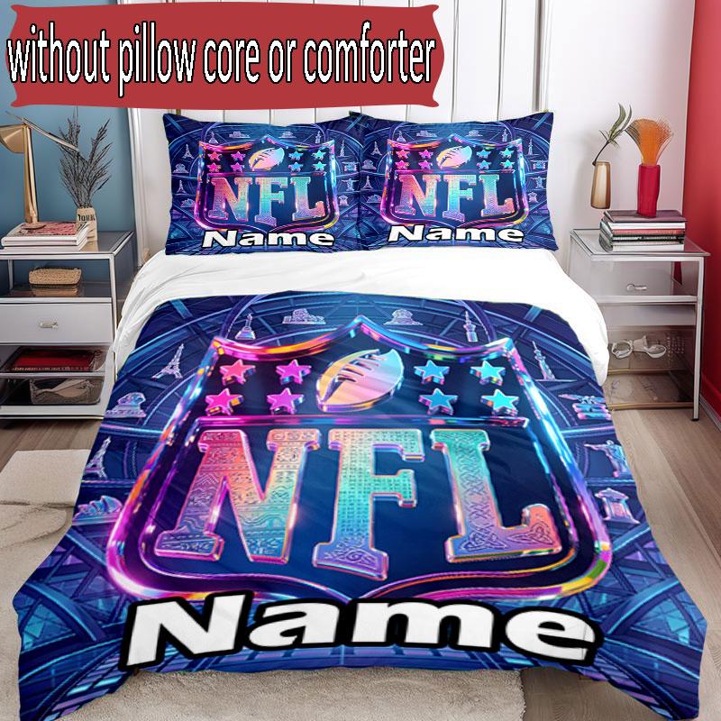3pcs Duvet Cover Set (1*Duvet Cover + 2*Pillowcase, Without Core), Custom Name NFL Pattern Bedding Set, Home Bedroom Decor Gift