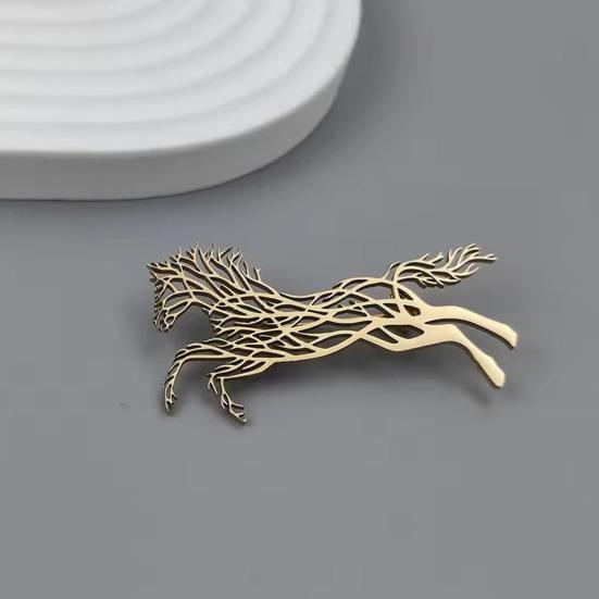 Galloping Horse Brooch Stainless Steel Hollow Design Brooch Pin Artistic Design Clothes Hats Bags Badge Fashion Accessories
