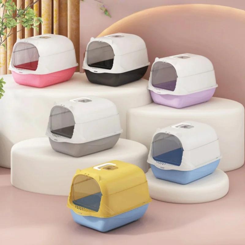 Большой кошачий туалет, полностью закрытый кошачий туалет, съемный лоток, защита от брызг, туалет для собак, горшки для домашних животных с совком для мусора