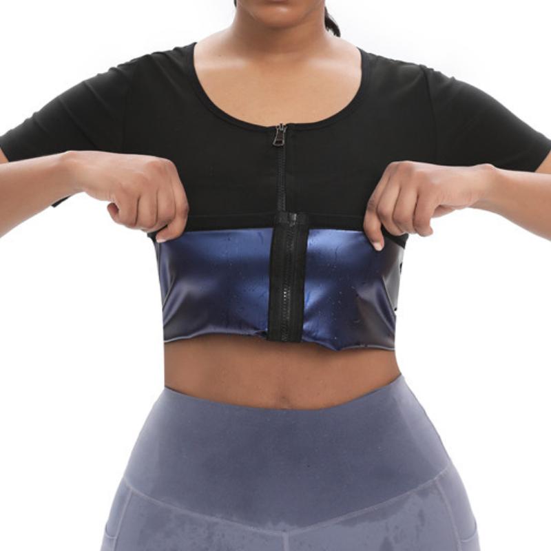 Женский костюм для сауны, толстовка с короткими рукавами, тренировочная куртка на молнии, талия, формирователь тела, сжигание жира, корректирующее белье для бега, спортивные топы