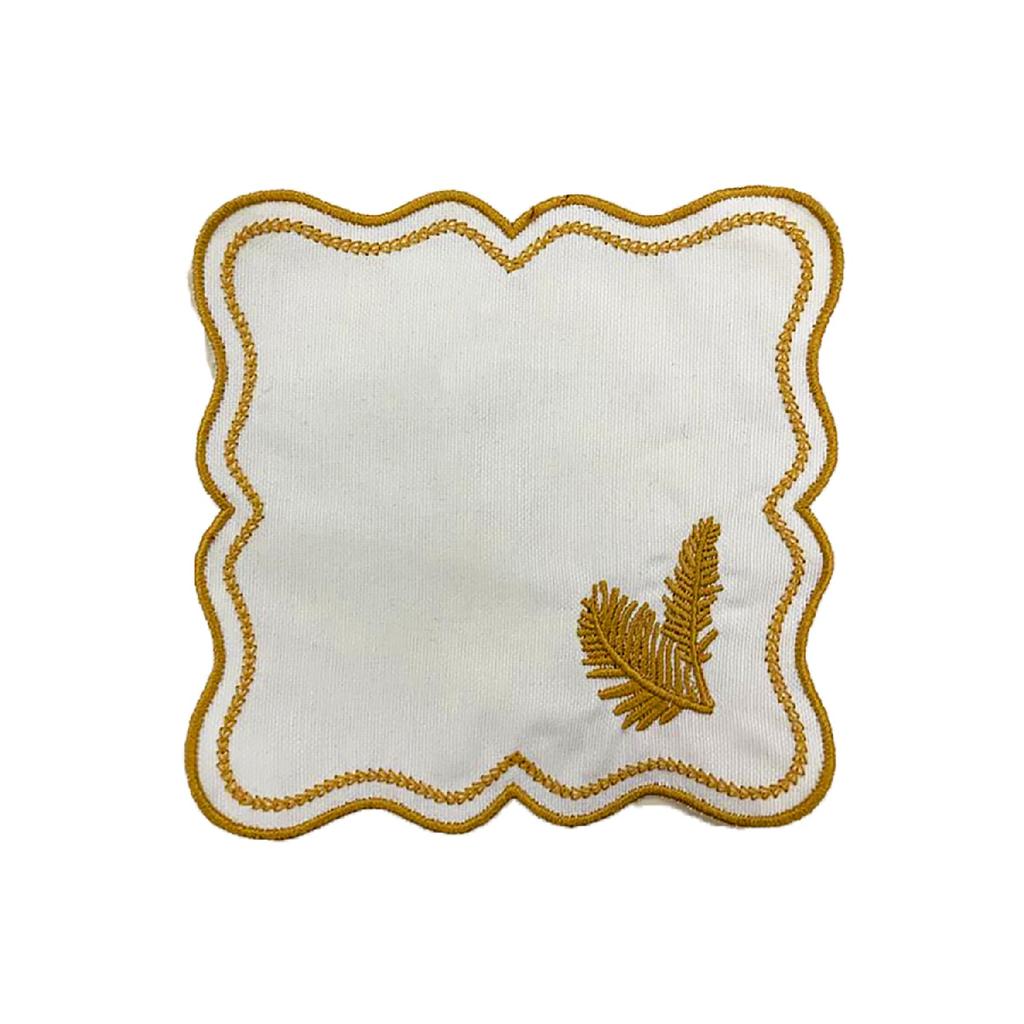 Set Of 6 Spike Patterned Embroidery Linen Coffee Serving Napkins