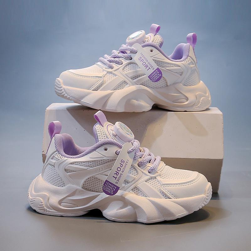 Autumn Girls' White Sports Sneakers - Soft Sole Running Shoes for Medium and Large Kids, Breathable for Spring and Fall