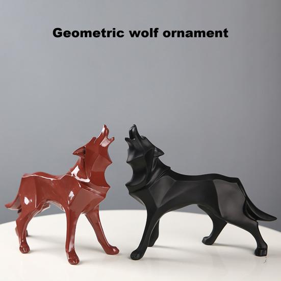 Geometric Wolf Ornament Synthetic Resin Wolf Sculpture Abstract Animal Art Statue for Home Office Desktop Decoration
