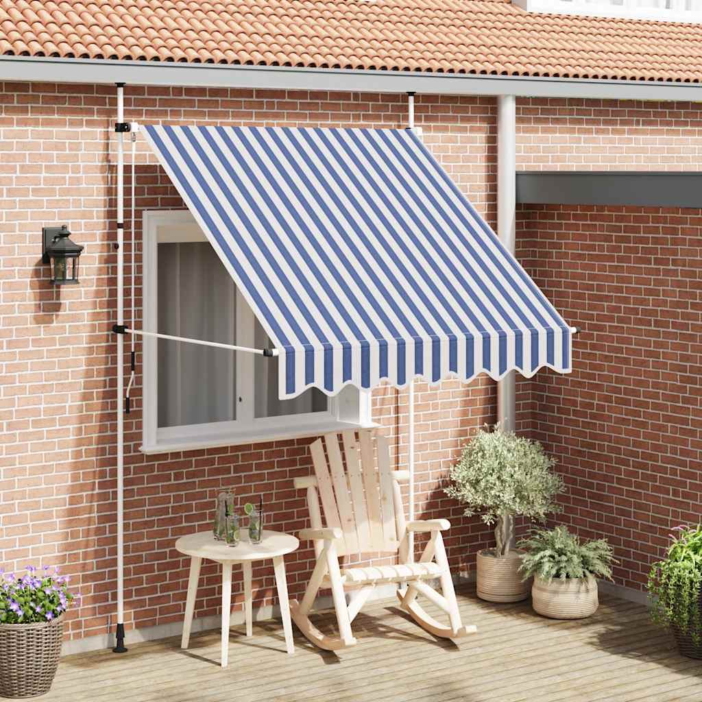 Manual Retractable Awning 200 cm Blue White Striped