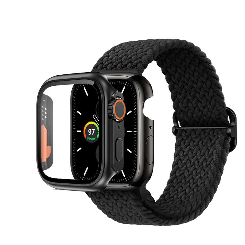 Нейлоновый ремешок и чехол для ПК, эластичный тканый браслет, защитный чехол для Apple Watch Series 9, 8, 7, 6, 5 Se 4 I Watch 45 мм, 44 мм, 40 мм, 41 мм