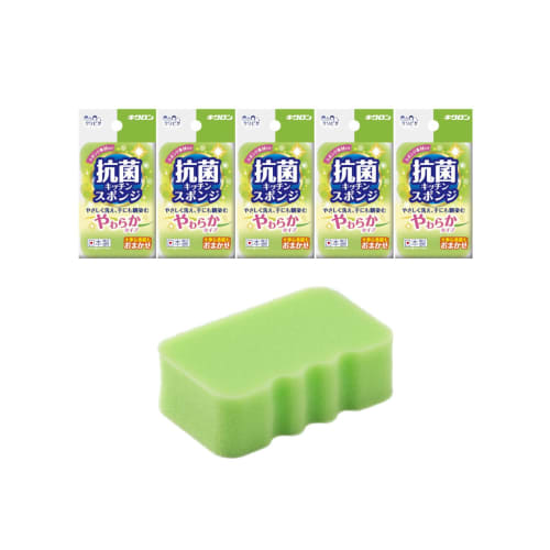 Kikuron Kitchen Sponge, Antibacterial, Soft Type, Pack of 5, Easy-to-Clean Wave Shape, Made in Japan, Kuripika