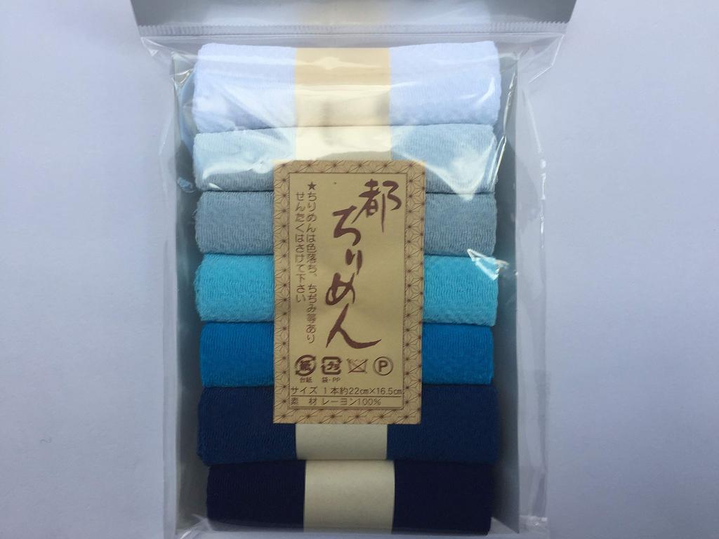 Nishimura Shoji Shoten Miyako Chirimen Fabric Cut Cloth Assortment 7 Solid Set, Colors, Blue, TM-2