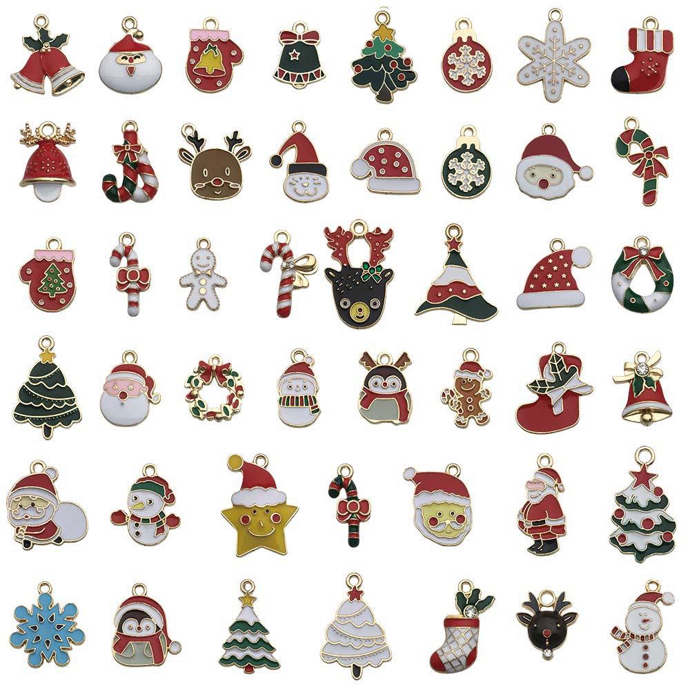 50-Piece Christmas Alloy Enamel Charms Set: Mixed Style DIY Pendants and Dangle Charms.