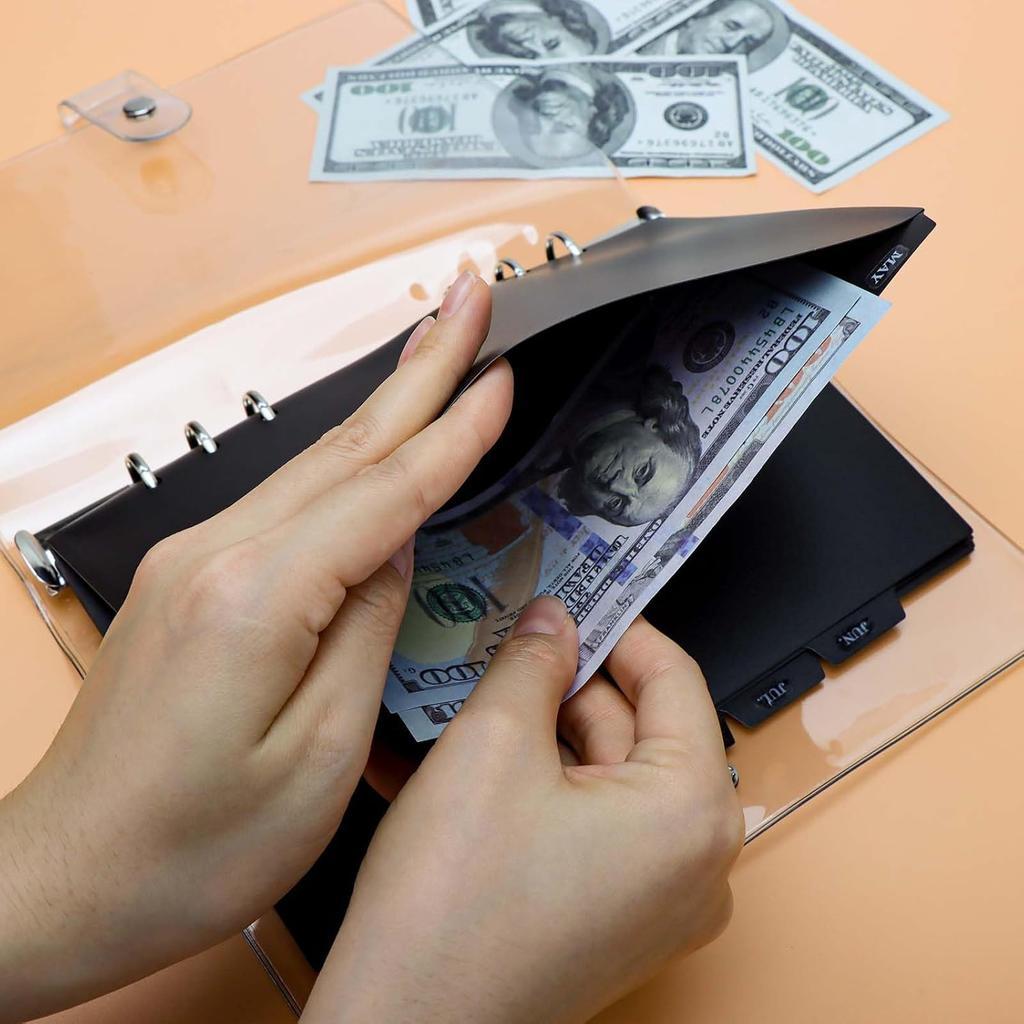 Mogoostry A5 Binder Pocket 7-Tab Binder Dividers Index Pocket Dividers for 6 Ring Binder 1/7 Cut Black Plastic Sheets Protectors, Pack of 2 Sets, 14