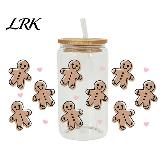 Holiday Glass Can Stickers Christmas UV Cup Transfer Stickers, Waterproof Adhesive DIY Gingerbread Man Decals Labels, Decorative for Crafting