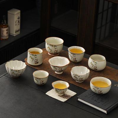 Бежевая фарфоровая пиала для чая с котенком (Ware): Керамическая дегустационная чашка Кунг-фу для личного использования